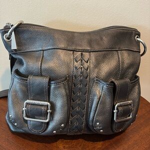 Tignanello shoulder bag  genuine, pebbled leather  pewter charcoal
Silvertone HW